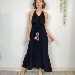 NIBI MTK backless maxi dress versatile tassel ties black 2193